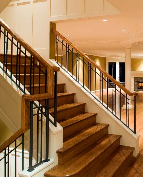 Decorative woodgrain stairs and railing