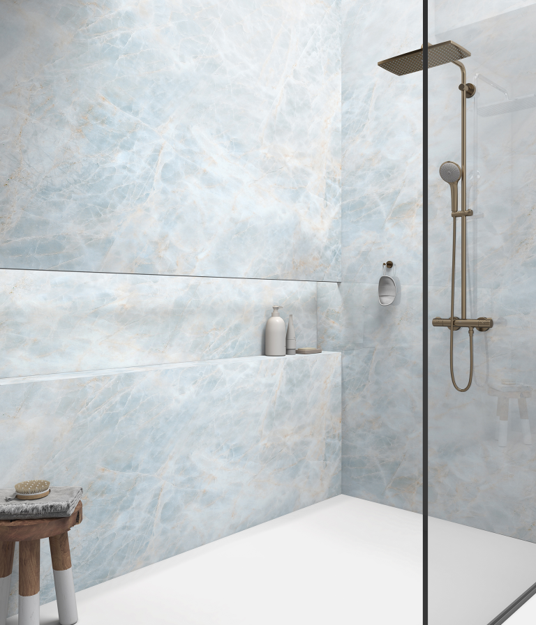 Decorative marble shower pattern for kitchen and bath